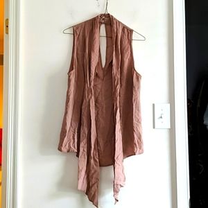 Bebe Mocha Super Sexy Office Semisheer Bow Sleeveless Top